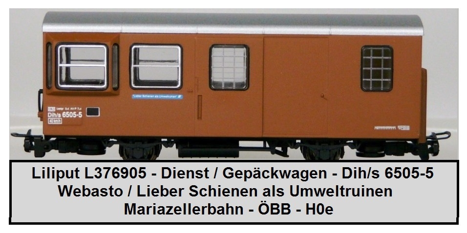 Liliput L376905 - Dienst / Gepäckwagen - Dih/s 6505-5 - Webasto / Lieber  Schienen als Umweltruinen - Mariazellerbahn - ÖBB - H0e - MZB / Wagen /  Mariazellerbahn / H0e - Schmalspur Bahn Werke EU